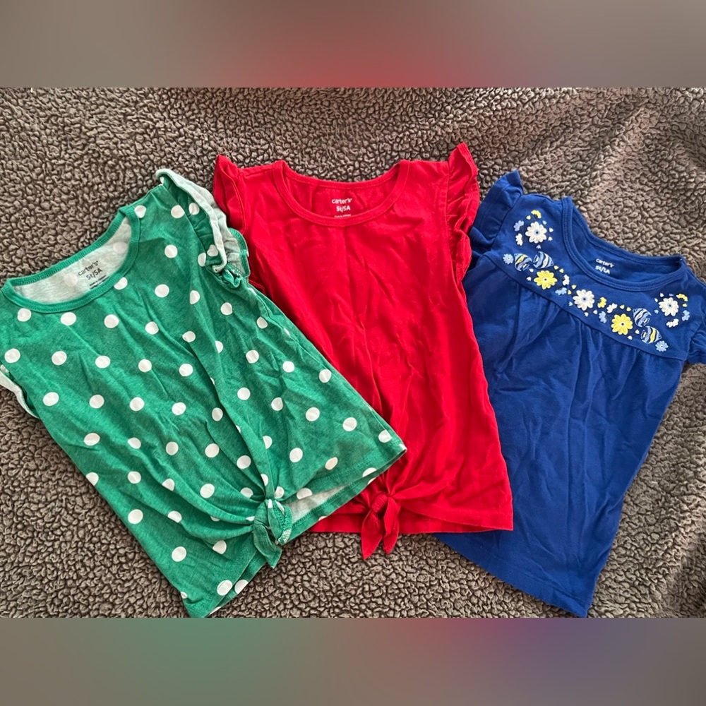 Carter’s Toddler Girls Flutter Sleeve Jersey Tee Shirts. Size 5T. EUC.